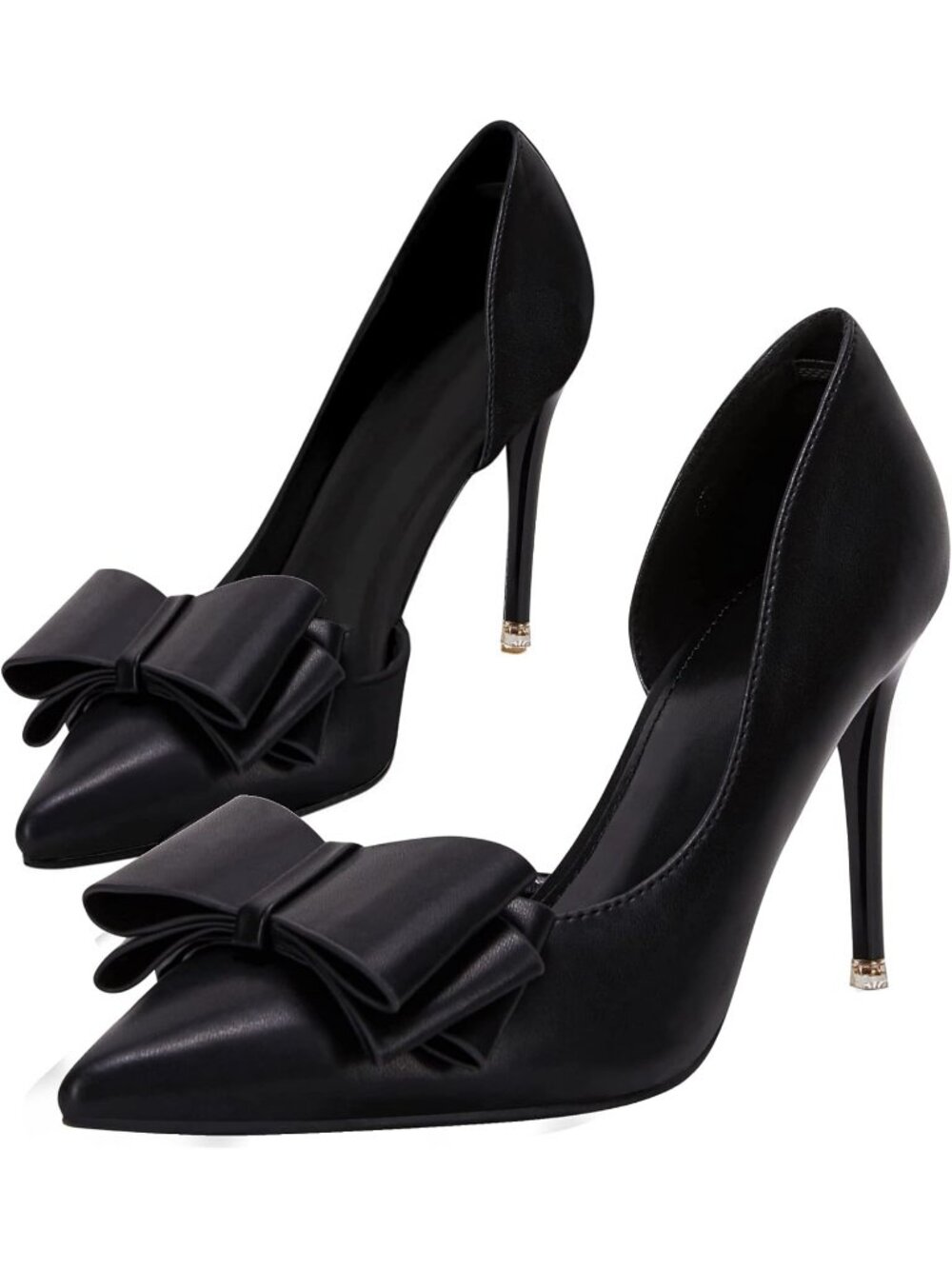 Women's Black Faux Leather Stylish Closed Pointed Toe Stiletto Slip on Pumps